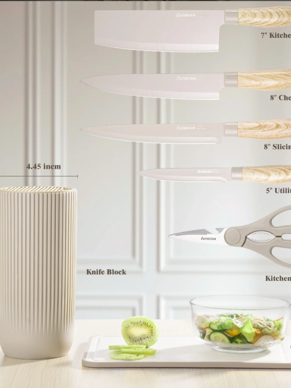 Astercook 6 Piece Knife Set, Khaki Knives Blcok Sets for Kitchen